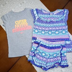 Girl's Nike T-shirt and Blue Top & Shorts
